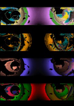 4 sets of graphically effected eyes stacked (a Sarine Voltage graphic design)